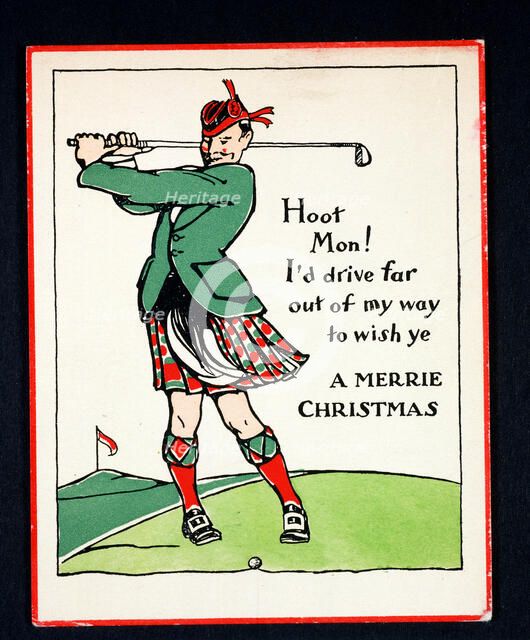 Christmas card with golfing theme, c1910. Artist: Unknown