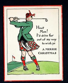 Christmas card with golfing theme, c1910