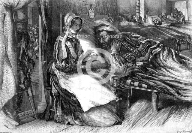 Christmas charity, interior of a hospital in the east, 1855.Artist: George Measom