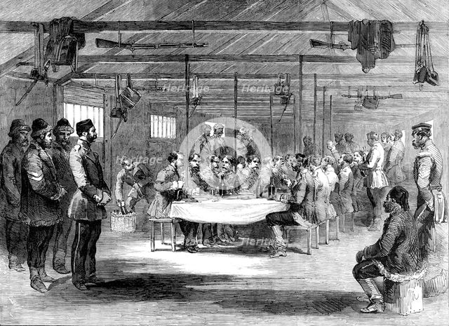 Christmas-Day in the Crimea - Dinner of Captain Brown's Company, 57th Regiment - sketched by J. A. C Creator: Unknown.