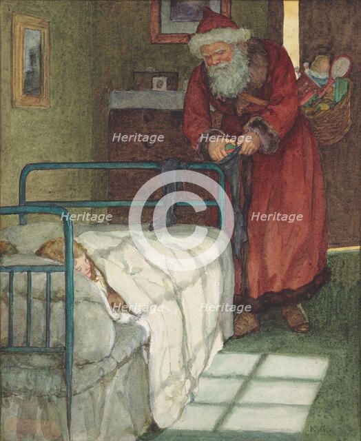 Christmas Eve, a visit from Father Christmas. Creator: Greenaway, Kate (1846-1901).