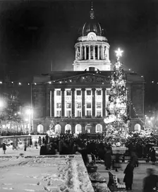 Christmas illuminations in the Market Square, Nottingham, Nottinghamshire, c1950s. Creator: Edgar Lloyd