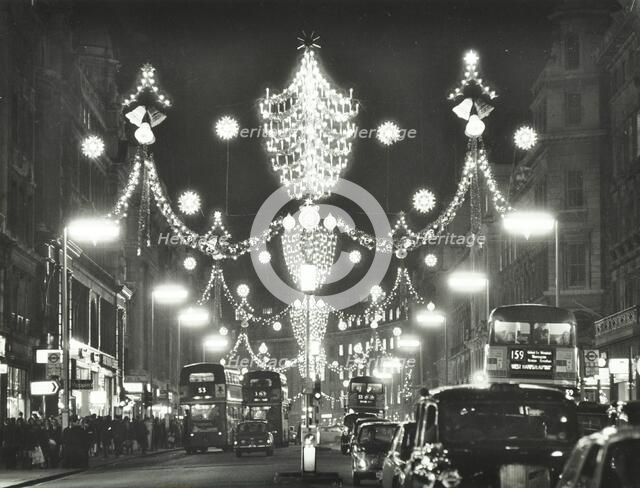Christmas illuminations on Regent Street, West End, looking south to the Quadrant, London , 1970. Creator: Unknown.