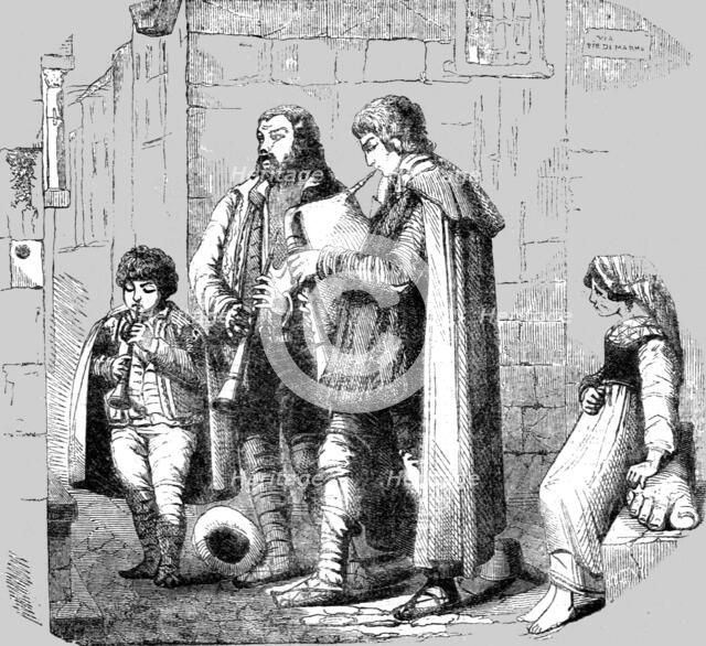 'Christmas in Rome : The Pifferari, or Calabrian Minstrels', 1854. Creator: Unknown.