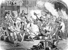 Christmas in the Olden Time; Drawing in the Yule log 1854. Creator: Unknown