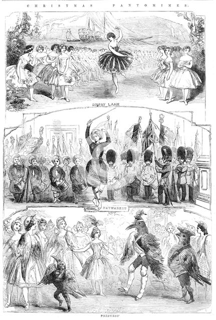 Christmas Pantomimes: Drury Lane; Haymarket; Princess', 1856.  Creator: Unknown.