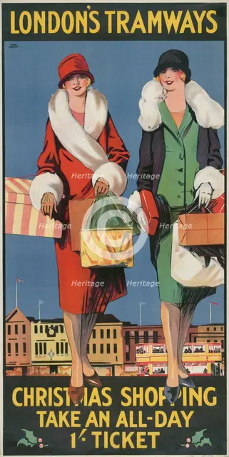'Christmas Shopping, Take an All-Day 1/- Ticket', London County Council (LCC) Tramways poster, 1926. Artist: Tony Castle