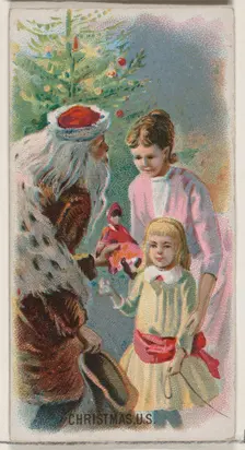 Christmas, United States, from the Holidays series (N80) for Duke brand cigarettes, 1890., 1890. Creator: George S. Harris & Sons