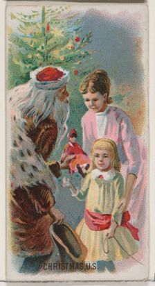 Christmas, United States, from the Holidays series (N80) for Duke brand cigarettes, 1890., 1890. Creator: George S. Harris & Sons
