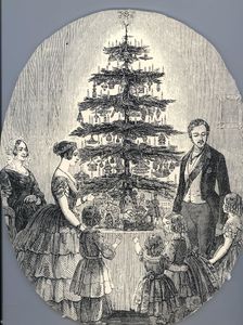 Christmas with Queen Victoria, Prince Albert, their children and Queen Victoria's mother, in 1848 (f Artist: Anonymous