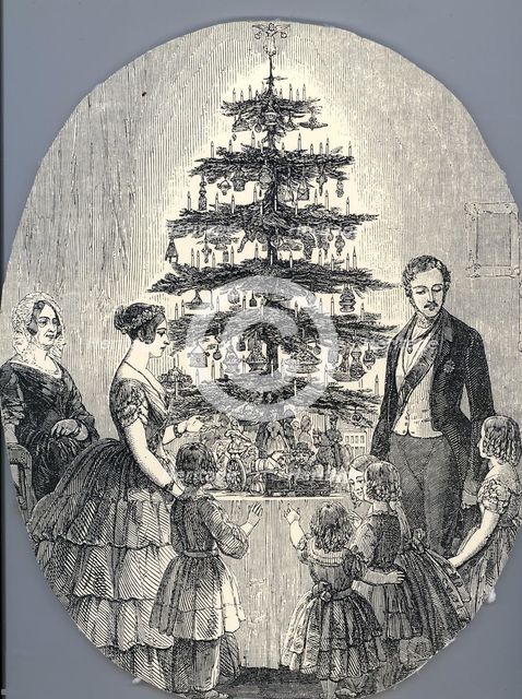 Christmas with Queen Victoria, Prince Albert, their children and Queen Victoria's mother, in 1848 (f Artist: Anonymous  