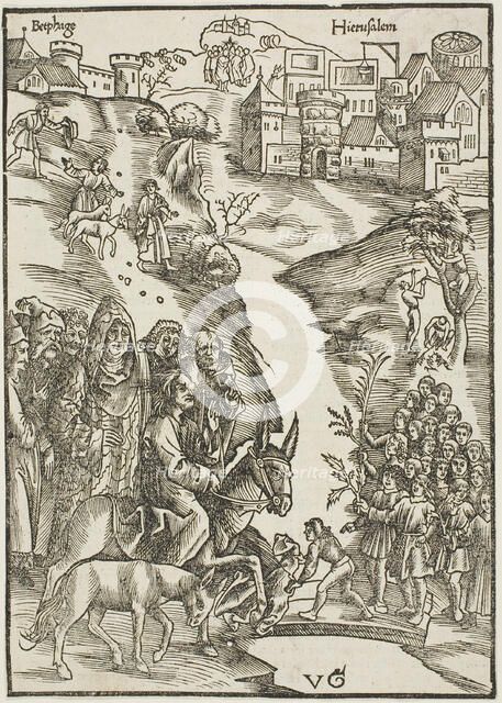 Christ's Entry into Jerusalem, from Passio domini nostri Jesu Christi, c.1503. Creators: Urs Graf, Johann Knobloch.
