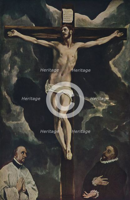 'Christus Am Kreuz, Mit Zwei Stiftern', (Christ on the Cross Adored by Donors), c1590, (1938). Artist: El Greco.
