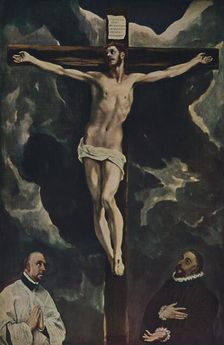 Christus Am Kreuz, Mit Zwei Stiftern (Christ on the Cross Adored by Donors), c1590, (1938). Artist: El Greco