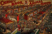 Christy Bros. 5 ring wild animal show circus poster, c1919 - 1930. Creator: Riverside Print Co