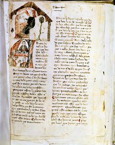 Chronicle of D. Jaume I by Ramon Muntaner, manuscript, 1328, front page with the illustration of…