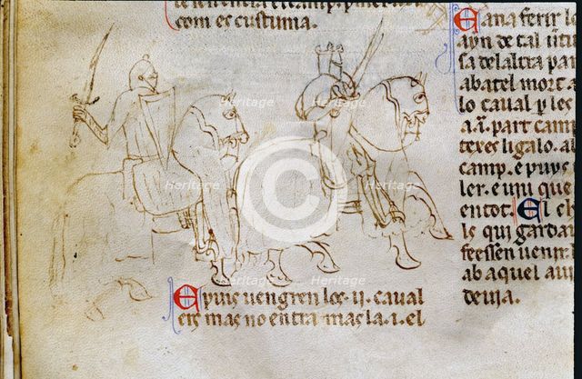 Chronicle of Peter the III king of Aragó, with scenes of knights.