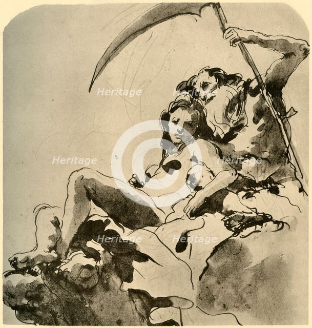 'Chronos and a Young Woman', mid 18th century, (1928). Artist: Giovanni Battista Tiepolo.