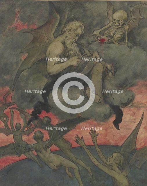 Chronos sharpens the scythe, c1860s. Creator: Hans Thoma.