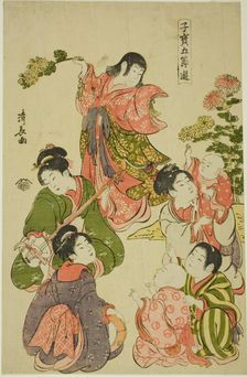 Chrysanthemum festival, from the series "Precious Children's Games of the Five..., c. 1801. Creator: Torii Kiyonaga