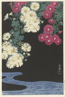 Chrysanthemums and Running Water, 1925-1936. Creator: Ohara, Koson (1877-1945)