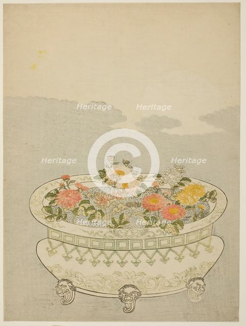 Chrysanthemums and the Rising Moon, c. 1766. Creator: Suzuki Harunobu.