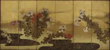Chrysanthemums beside a stream, Edo period, 19th century. Creator: Unknown