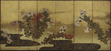 Chrysanthemums beside a stream, Edo period, 19th century. Creator: Unknown