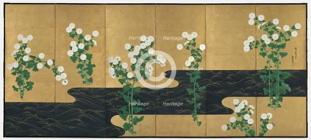 Chrysanthemums by a Stream, late 1700s-early 1800s. Creator: Ogata Korin (Japanese, 1658-1716), follower of.
