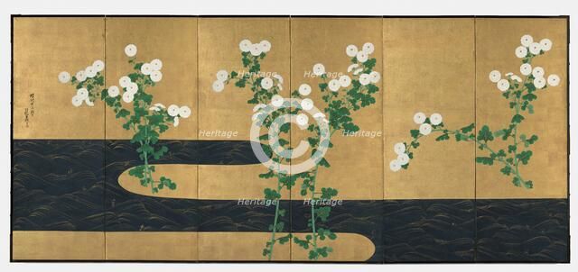Chrysanthemums by a Stream, late 1700s-early 1800s. Creator: Ogata Korin (Japanese, 1658-1716), follower of.