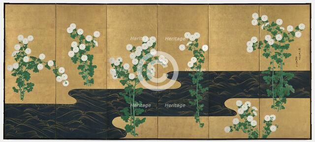 Chrysanthemums by a Stream, late 1700s-early 1800s. Creator: Ogata Korin (Japanese, 1658-1716), follower of.