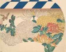Chrysanthemums in Fan-shaped Design, 1840s., 1840s. Creator: Ando Hiroshige