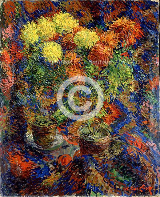 Chrysanthemums on an Oriental Carpet, 1907. Creator: Tarkhov, Nikolai Alexandrovich (1871-1930).