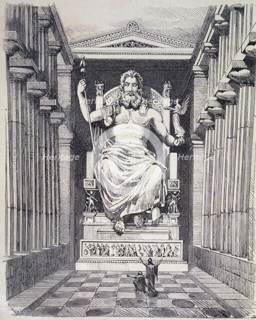 Chryselephantine statue of Zeus, built in year 471 BC, in the temple of Olympia, by Phidias. Germ…