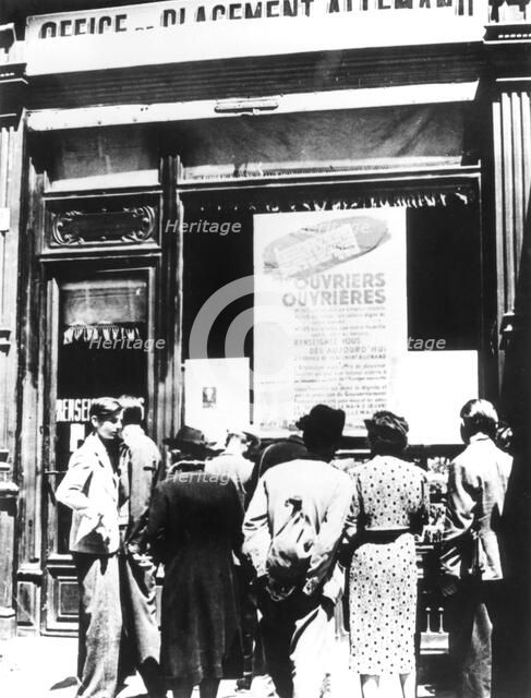 Citizens of Paris outside a German labour recruitment office, 1940-1944. Artist: Unknown
