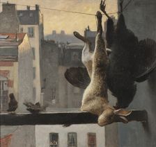 City view with still life, 19th century. Creator: Hugo Salmson