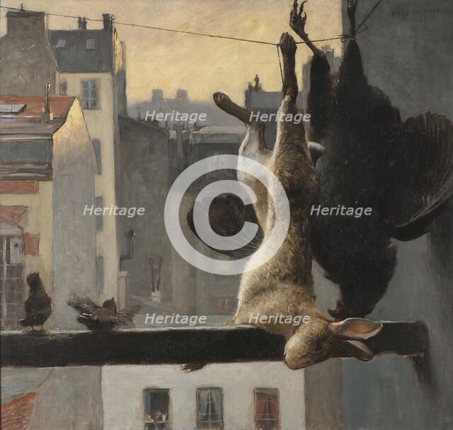 City view with still life, 19th century. Creator: Hugo Salmson.