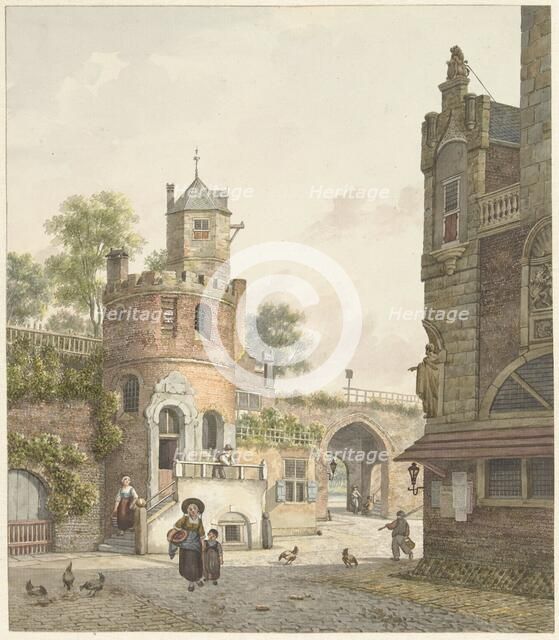 City wall with a tower and a gate, viewed from the inside, 1788-1846. Creator: Jan Hendrik Verheyen.