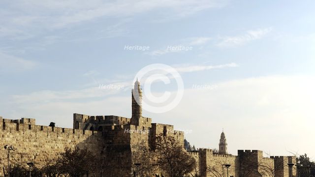 City walls and ancient citadel with Tower of David, Jerusalem, Israel, 2nd century BC (2014). Creator: LTL.