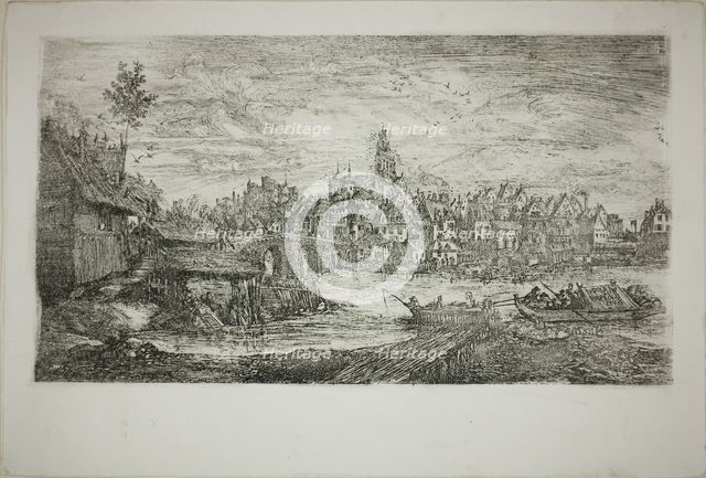 City with Stone Bridge, 1865. Creator: Rodolphe Bresdin.