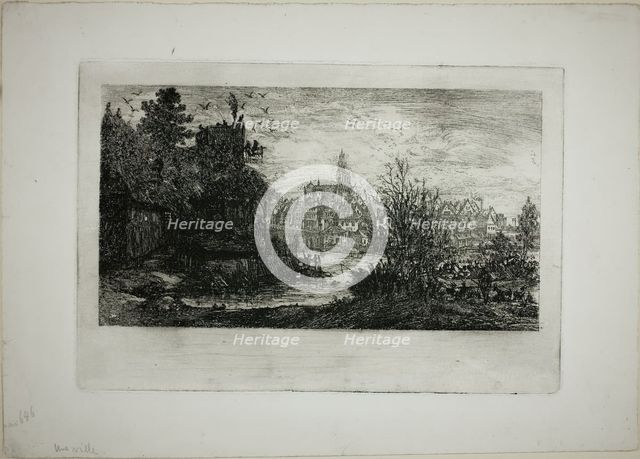 City with Stone Bridge, 1865. Creator: Rodolphe Bresdin.