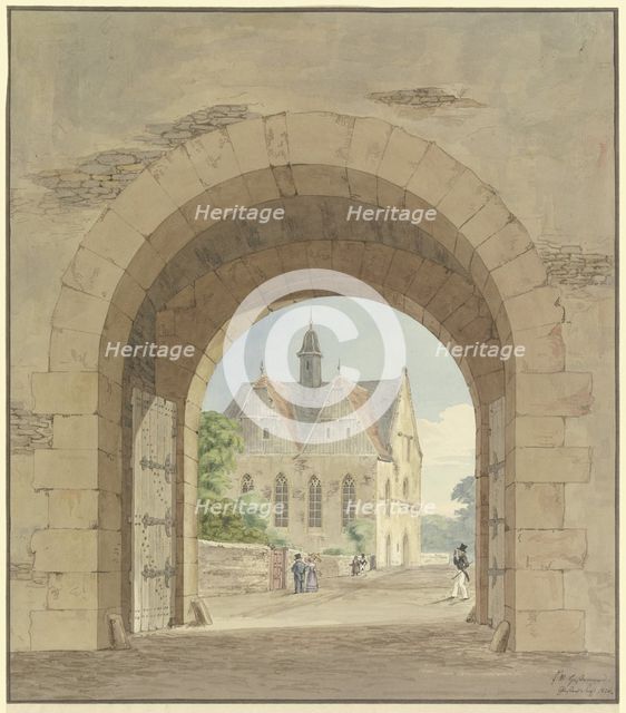 City gate with a view of a church, 1826. Creator: Friedrich Maximilian Hessemer.