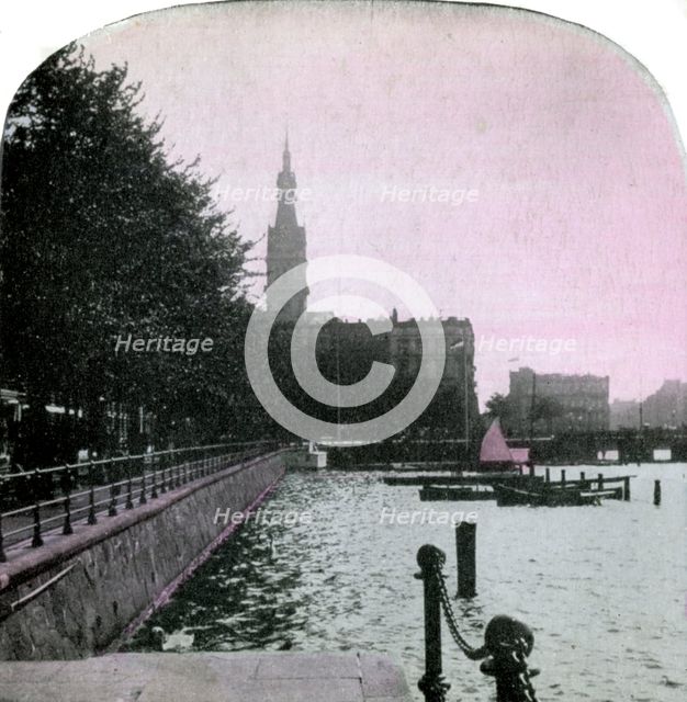 City Hall and the Alster, Hamburg, Germany, late 19th century. Artist: Unknown