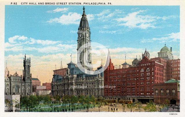 City Hall and Broad Street Station, Philadelphia, Pennsylvania, USA, 1926. Artist: Unknown