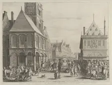 City magistrates taking leave of Marie de Medici before the town hall, from Caspar Barlaeu..., 1638. Creator: Salomon Savery