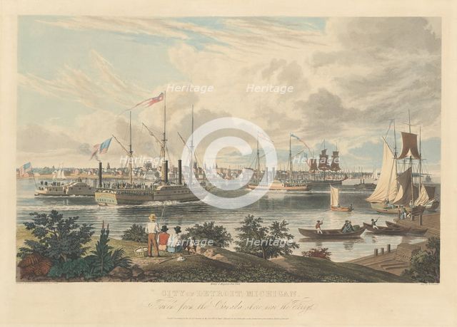 City of Detroit, Michigan: Taken from the Canada Shore near the Ferry, published 1837. Creator: William James Bennett.