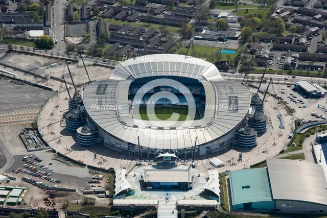 City of Manchester Stadium, home of Manchester City Football Club, Manchester, 2021. Creator: Damian Grady.