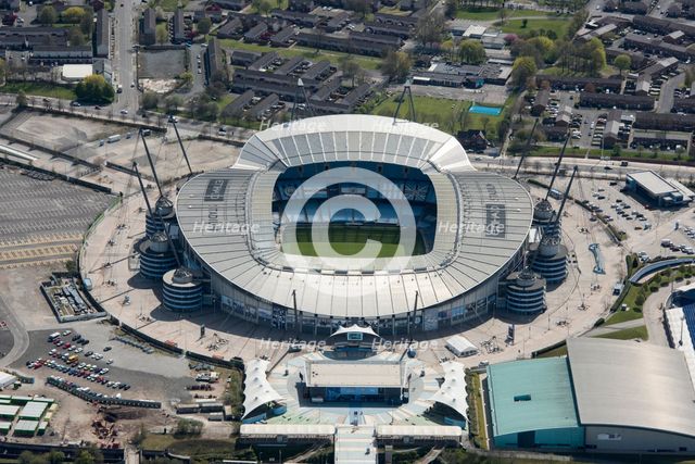 City of Manchester Stadium, home of Manchester City Football Club, Manchester, 2021. Creator: Damian Grady.