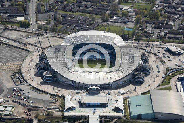City of Manchester Stadium, home of Manchester City Football Club, Manchester, 2021. Creator: Damian Grady.