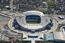 City of Manchester Stadium, home of Manchester City Football Club, Manchester, 2021. Creator: Damian Grady